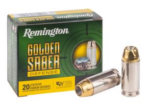 Remington 40 S&W Ammunition Golden Saber Defense 40 S&W 180 Gr Brass Jacket Hollo 27608 047700489100