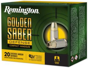 Remington Golden Saber Defense Compact 9mm 124 Grain Brass Jacketed Hollow Point Nickel-Plated Cased 20 Rounds