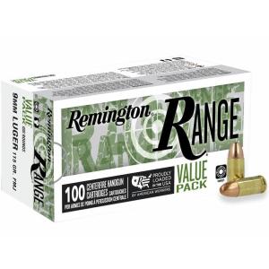 Remington Range 9mm 115 Grain Full Metal Jacket 100rds Per Value Pack Box (R23972) - FREE SHIPPING ON ORDERS OVER $200
