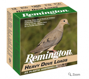 Remington Heavy Dove Load Shotshells 12ga 2-3/4 in 3-1/4 dr 1-1/8 oz #7.5 1255 fps 25/ct
