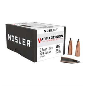 Nosler 26129 Varmageddon 6.5mm .264 90 GR Flat Base Tipped (FBT) 100 Box