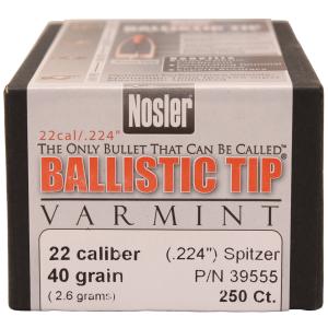 Nosler Ballistic Tip Varmint 22 Caliber (0.224") Spitzer Bullets - 22 Caliber (0.224") 40gr Spitzer 250/Box 054041395557