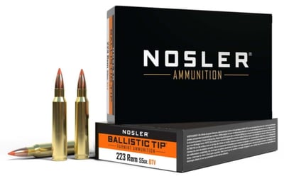 Nosler Ballistic Tip Varmint Ammo 223 REM 55 Grain 3100 FPS 20 Rd.