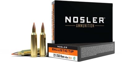 Nosler Ballistic Tip Ammo 22-250 REM 40 Grain 3950 FPS 20 Rd.