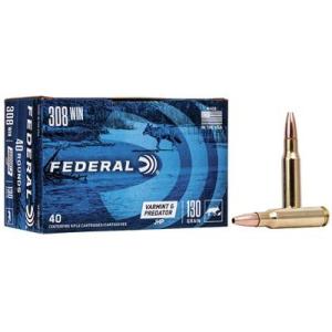 Federal Premium VARMinT / PREDATOR .308 Winchester 130 Grain Jacketed Hollow Point Centerfire Rifle Ammo 40 Rounds AE308130VP