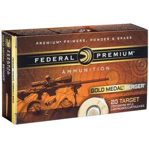 Federal Premium Gold Medal Berger Ammunition 6.5 Creedmoor 130 Grain Berger Hybrid Open Tip Match Box of 20 0604544624038