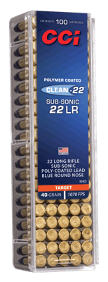 CCI Clean-22 Subsonic, .22LR, Poly-coated LRN, 40 Grain, 100 Rounds 0604544650310