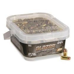 Blazer CCI 5202B200 Blazer Brass 380ACP 95 Grain Full Metal Jacket Bullet 200 Round Bucket