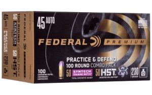 Federal Premium Practice & Defend 45 Auto 230 Grain HST JHP/Syntech TSJ Centerfire Pistol Ammunition 100 Rounds P45HST2TM100 0604544653618