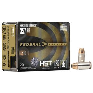 Federal Premium Personal Defense HST 357 Sig 125 Grain Jacketed Hollow Point Nickel-Plated Cased Centerfire Pistol Ammunition 20 Rounds P357SHST1S