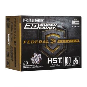 Federal Premium 30 Super Carry 100 Grain JHP Nickle Plated Brass Centerfire Pistol Ammo 20 Rounds P30HST1S