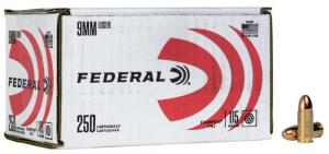 Federal C9115A250 9mm 115 gr Full Metal Jacket (FMJ) 250 Per Box/4 Cs