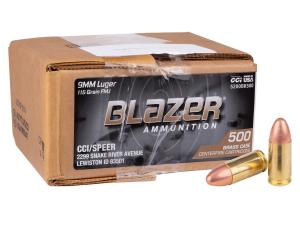 CCI Blazer Brass 9mm Bulk Ammo 115 Grain FMJ 500rds - 5200BK500 0604544688023
