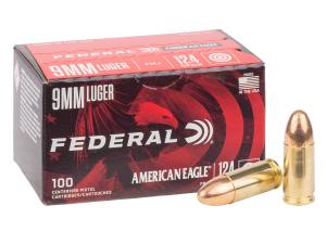 Federal 9mm Luger American Eagle Handgun FMJ, 124gr, 100ct 0604544689341