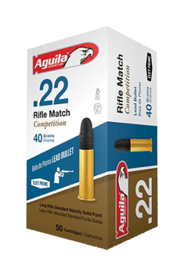Aguila Rifle Match Competition Ammo 22 Long Rifle 40gr Lead Round Nose - 22 Long Rifle 40gr Lead Round Nose 50/Box 0640420001517