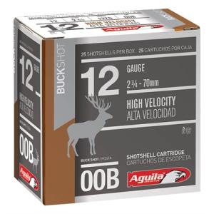 Aguila High-Velocity Buckshot, 12 Gauge, 2 3/4", 00 Buck, 9 Pellets, 25 Rounds 0640420006109