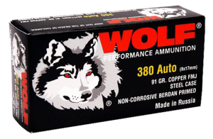 Wolf Military Classic Handgun Ammo - .380 Automatic Colt Pistol - 91 Grain - 1000 Rounds