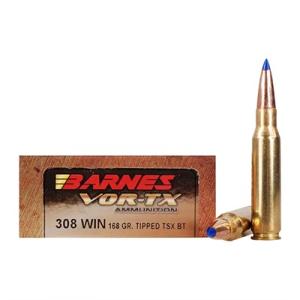 Barnes Vor-TxRifle Cartridges .308 Winchester TTSX Boat Tail 168 Grain 20 - Rounds 21541 0716876030866