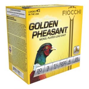 Fiocchi, Golden Pheasant, 20 Gauge, 3" Shells, 1 1/4 oz., Nickel Plated, 25 Rounds 0762344702483