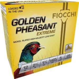 Fiocchi Golden Pheasant Extreme High-Velocity Nickel-Plated Lead Shotshells - 12 Gauge - #5 Shot - 2.75" - 25 Rounds 0762344703862