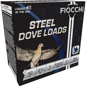 Fiocchi Dove and Quail Steel Ammunition 12 Gauge 2 3/4" 1 1/8 oz #7 Non-Toxic Steel Shot Box of 25 0762344711591