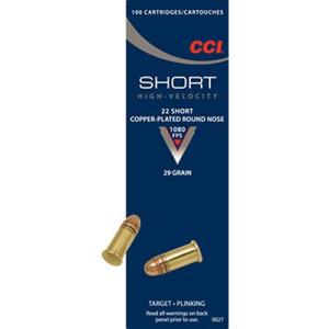 CCI Short High Velocity Ammo 22 Short 29gr Cprn - 22 Short 29gr Copper Plated Round Nose 100/Box