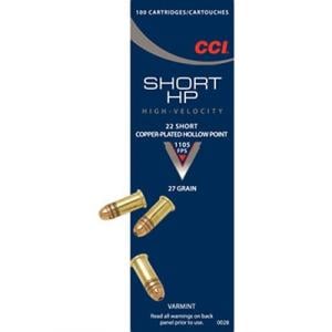 CCI Short Hp Ammo 22 Short 27gr Cphp - 22 Short 27gr Copper Plated Hollow Point 100/Box