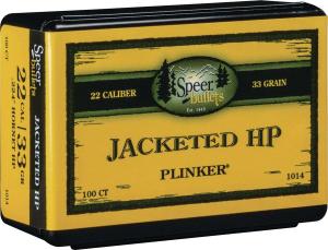 Speer .22 Hornet Caliber 0.224" Diameter 33 Grain Jacketed Hollow Point Rifle Bullets 100 Bullets per Box