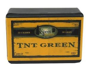 Speer TNT Varmint Green Bullets 22 Caliber (224 Diameter) 30 Grain Jacketed Hollow Point Box of 100