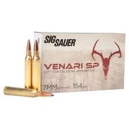 SIG Sauer Venari 7mm Remington Magnum 154 Grain Soft Point Brass Cased Centerfire Rifle Ammo 20 Rounds V7MMSP154-20