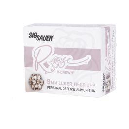 SIG Sauer Rose 9mm 115 gr JHP 20rds Handgun Ammo for Effective Self-Defense - E9MMA1ROSE20