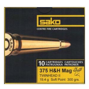 SAKO Ammo .375 H&H Magnum, Twinhead II 300 Grain JHP, 2493 fps, 20 Round Box PC39480D-BX