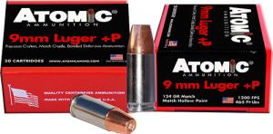 Atomic Ammunition 9mm +P 124 Grain BJHP Brass Cased Centerfire Pistol Ammo 20 Rounds A4546