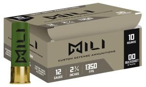 MILI Ammo Custom Defense 12 Gauge #00 Buckshot 2 3/4" 1 Oz 1350 fps 10 Rd/Box M12-00-BUCK