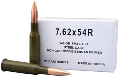 Wolf 7.62x54R 148 Grain FMJ Steel-Case Rifle Ammo - 500 round case