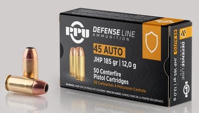 PPU Defense .45 ACP 185 Grain Jacketed Hollow Point Brass Cased Pistol Ammo 50 Rounds PPD45 8605003817710
