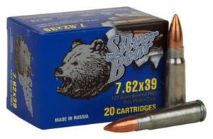 Barnaul Ammo Silver Bear 7.62x39mm 123 Gr FMJ 500 Rd. Case