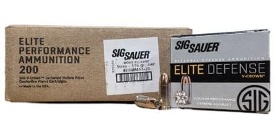 Sig Sauer Elite Defense V-Crown 9mm, 115gr JHP, 200rd Case Ammo
