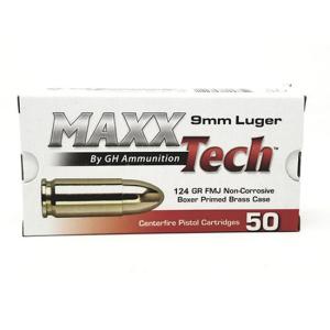 TulAmmo MAXXTech Handgun Ammunition 9mm Luger 124gr FMJ 1126 fps 50/ct PTGB9124B