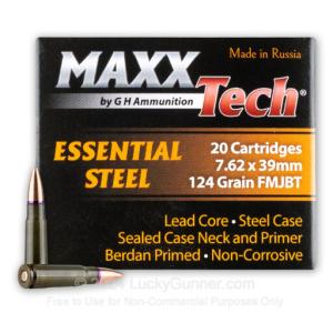 MaxxTech Ammo 7.62x39mm 124 Grain FMJ BT Steel Cased 2330 fps 20 Rounds