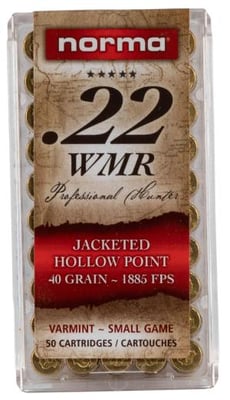 Norma USA Professional Hunter .22 WMR Ammunition 50 Rounds 40 Grain Jacketed Hollow Point [FC-4000294097461]