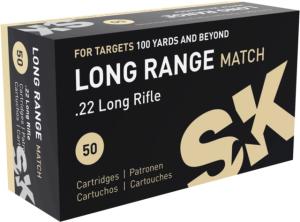 SK Long Range Match .22 Long Rifle 40 grain Lead Round Nose Brass Cased Rimfire Ammo, 50 Rounds, 420158
