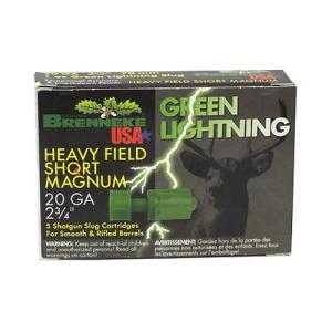 Brenneke USA Green Lightning Heavy Field Short Magnum Ammunition 20 Gauge 2-3/4" 1 oz Lead Rifled Slug Box of 5
