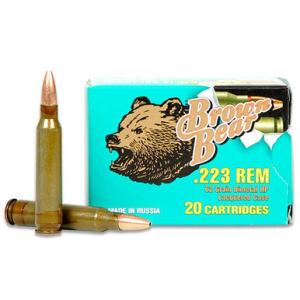 Brown Bear .223 Rem Ammunition, 20 Rounds, Bi-Metal JHP, 62 Grains