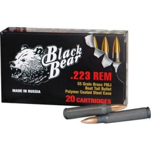 Barnaul Ammo Black Bear .223 Rem 55 Grain Brass Jacket FMJ Steel Cased 3129fps 20 Rounds