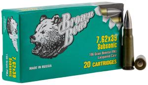 Brown Bear 7.62x39mm 196 gr SUBSONIC Full Metal Jacket (FMJ) Centerfire Rifle Ammunition 20rd Box