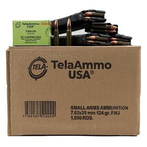 TelaAmmo USA 7.62x39mm 124 Grain FMJ Steel Cased Ammunitiion 1000 Rounds     TelaAmmo-762x39-FMJ