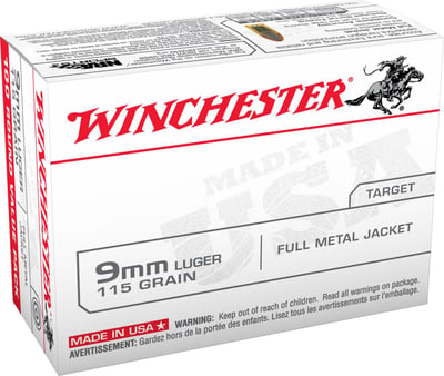 Winchester Target & Practice 9mm Ammo 115 Grain Full Metal Jacket USA9MMVPC