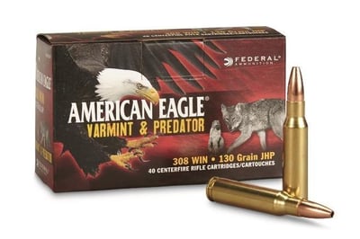 FEDERAL AE VARMINT & PREDATOR 308 WIN JHP 130 GR 40 RD