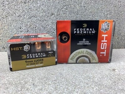 Federal Premium 9 mm Luger 147 Grain HST Jacketed Hollow Point Nickel Plated Brass Cased Centerfire Pistol Ammo 20 Rounds P9HST2S P9HST2S